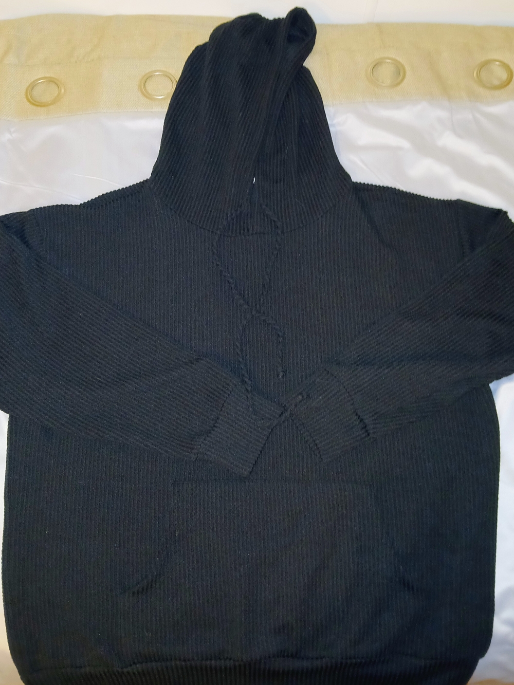 Women’s Long Sleeve Waffle Knit Hoodie Sweatshirt – Black